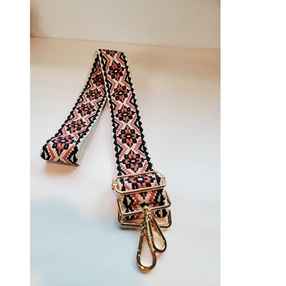 Boho Aztec Embroidered Purse Strap Replacement Crossbody Adjustable Coral Black - Picture 4 of 8